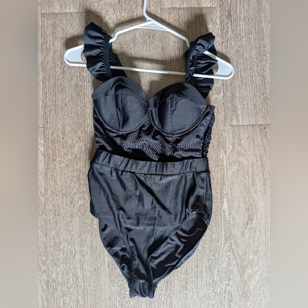 Albion Black Ruffled One-Piece Swimsuit